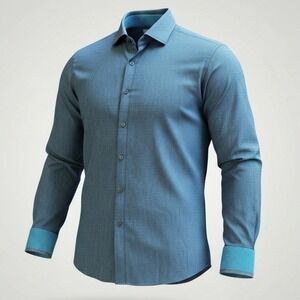 Ted Baker Endurance Dress Shirt Men Large Blue Micro Dot Flip Cuff Designer